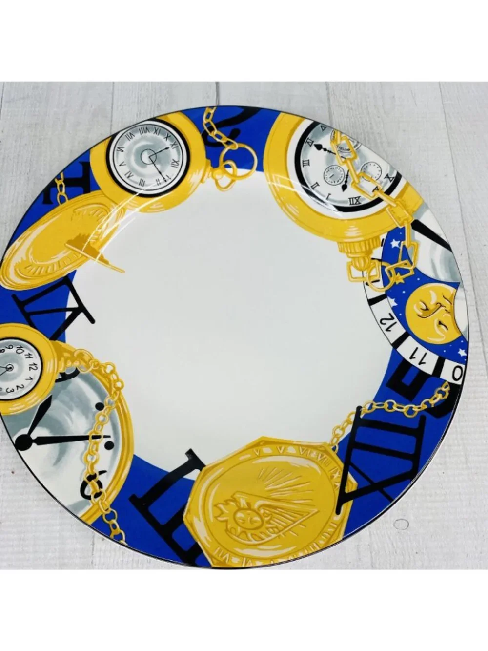 Furio FUO33 Blue Band Gold Pocket Watches Stoneware White Dinner Plates Set 4